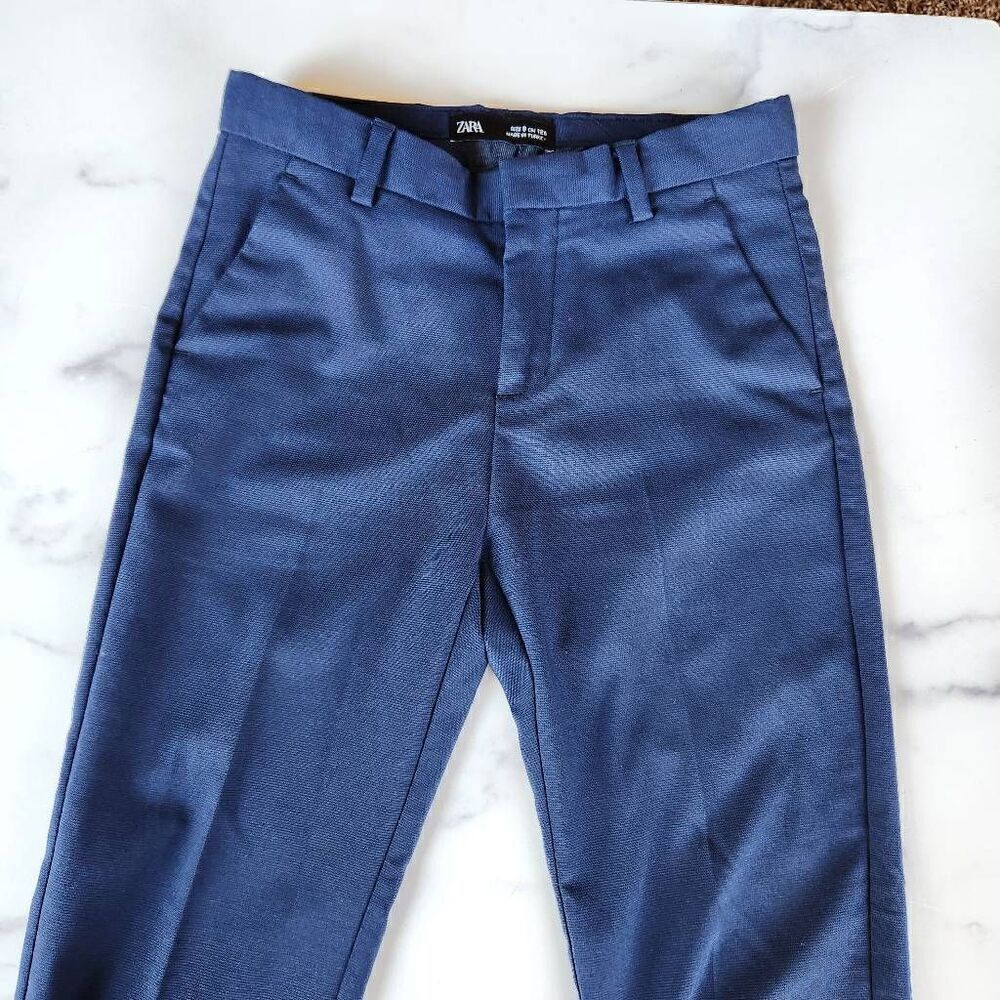 Zara boys 7-8 navy blue dress formal pants skinny pleated front